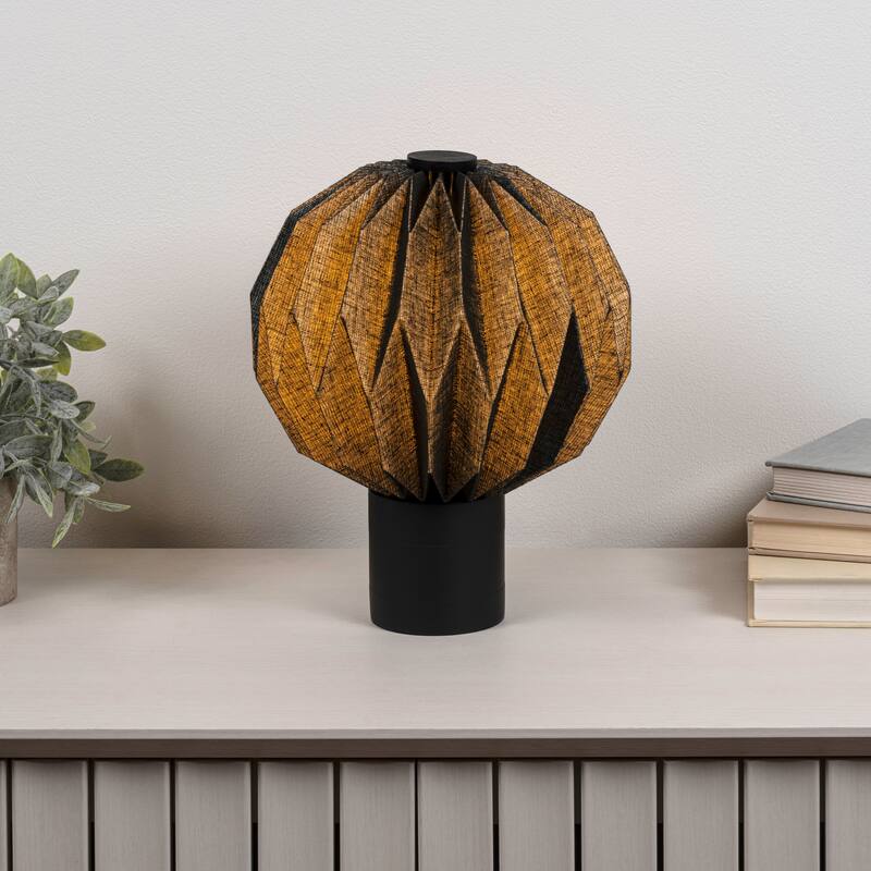 Quincy 11" Modern Minimalist Paper Pleated Orb Accent LED Table Lamp - Black