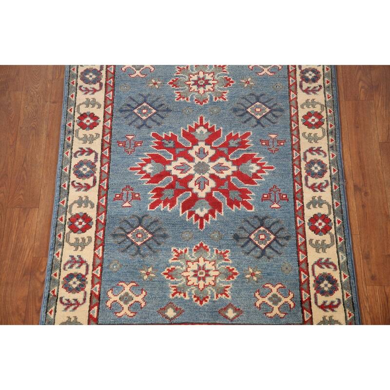 Blue Kazak Oriental Accent Rug Handmade Wool Carpet - 2'8" x 3'10"
