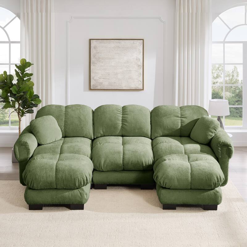 103.9" Modular Chenille Sectional Sofa with Pillows and Quilted Cushions