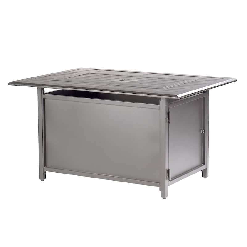 Rectangular 46 in. x 31 in. Aluminum Propane Fire Pit Table, Glass Beads, Two Covers, Lid, 57,000 BTUs - N/A
