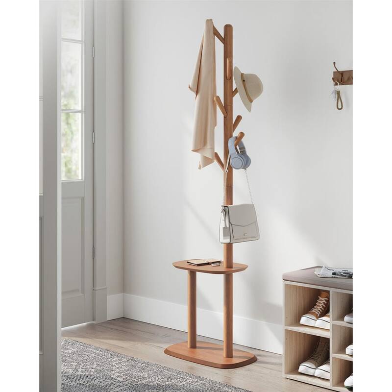 67.2" Tall Modern Wooden Coat Stand Hall Tree with Shelf and 8 Hanging Hooks for Entryway and Bedroom