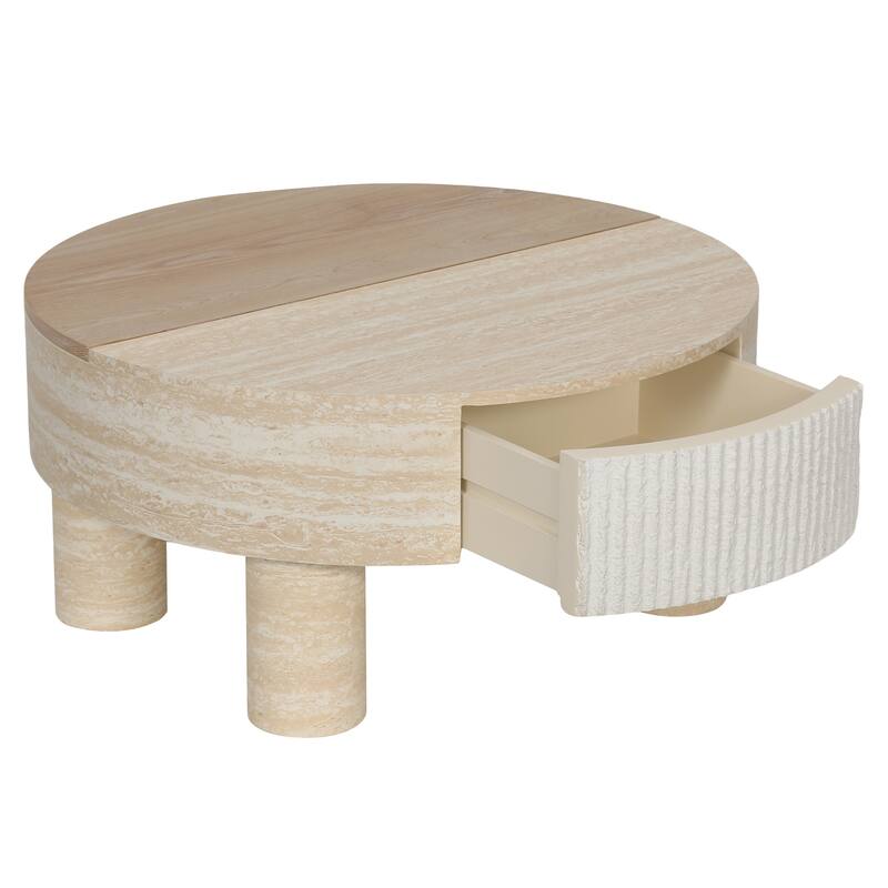 Round Coffee Table With Flip Top And Hidden Storage Compartment