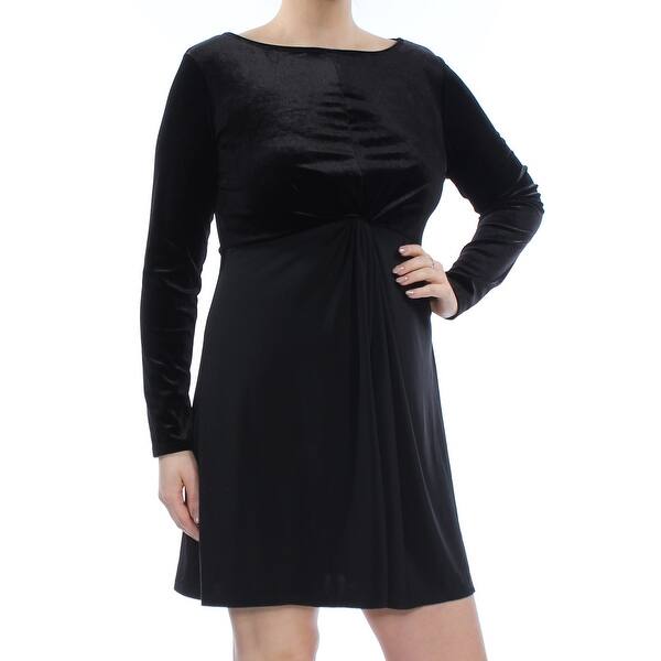 Shop Michael Kors Womens Black Velvet Twist Front Long Sleeve Boat Neck Above The Knee Fit Flare Cocktail Dress Petites Size L Overstock 28539916