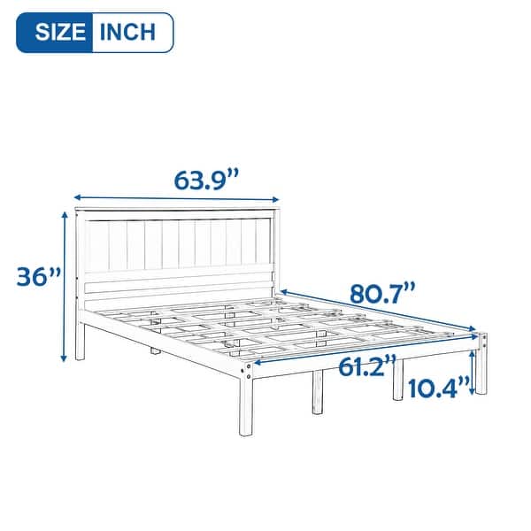 Classic Platform Bed Frame Wood Queen Bed with Headboard, Solid Wood Queen Size Platform Bed Frame, No Box Spring Needed