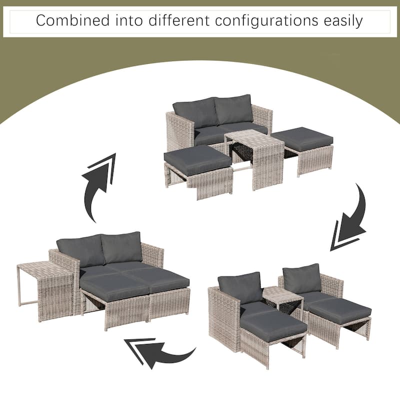 5-Piece Outdoor Rattan Conversation Set Wicker Chair with Cushions