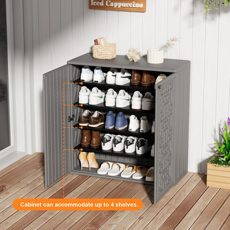 Outdoor 34.3"W x 36.2"H Plastic Vertical Storage Shed With One Shelf