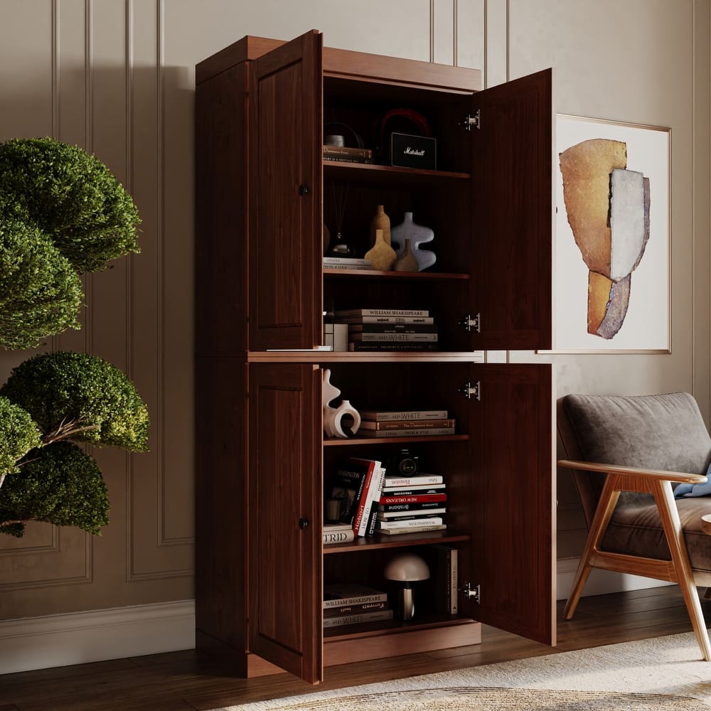 Palace Imports 100% Solid Wood 6-Shelf Bookcase, Raised Panel Doors, Adjustable Shelves, 32" Wide, 71.5" Tall