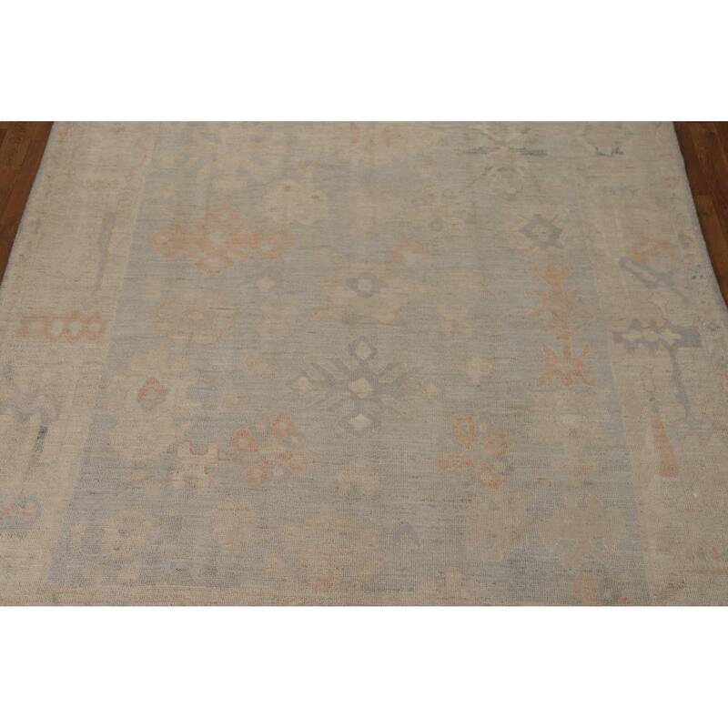 Geometric Vegetable Dye Oushak Turkish Rug Hand-Knotted Wool Carpet - 6'3"x 8'2"