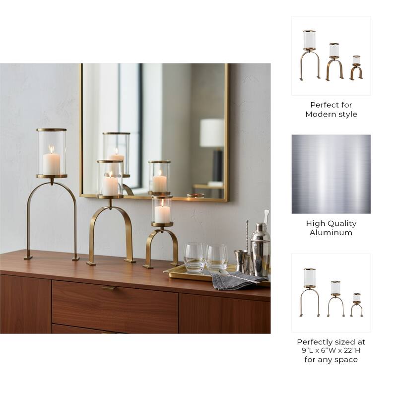 Candle Holders Set of 3 - Metal Pillar, 10/16/22" - 22.0"