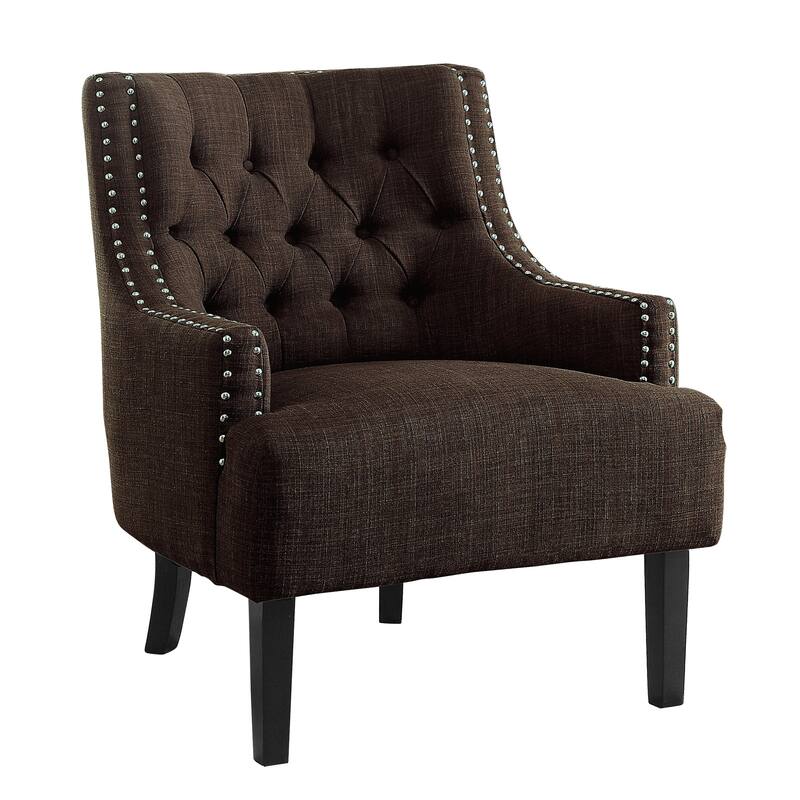 Modern Traditional Chenille Accent Chair with Elegant Nailhead Trim - Chocolate