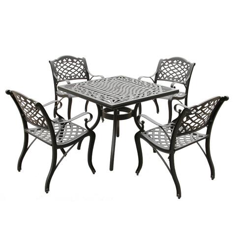 Modern Ornate Outdoor Mesh Aluminum 37-in Square Patio Dining Set with Four Chairs