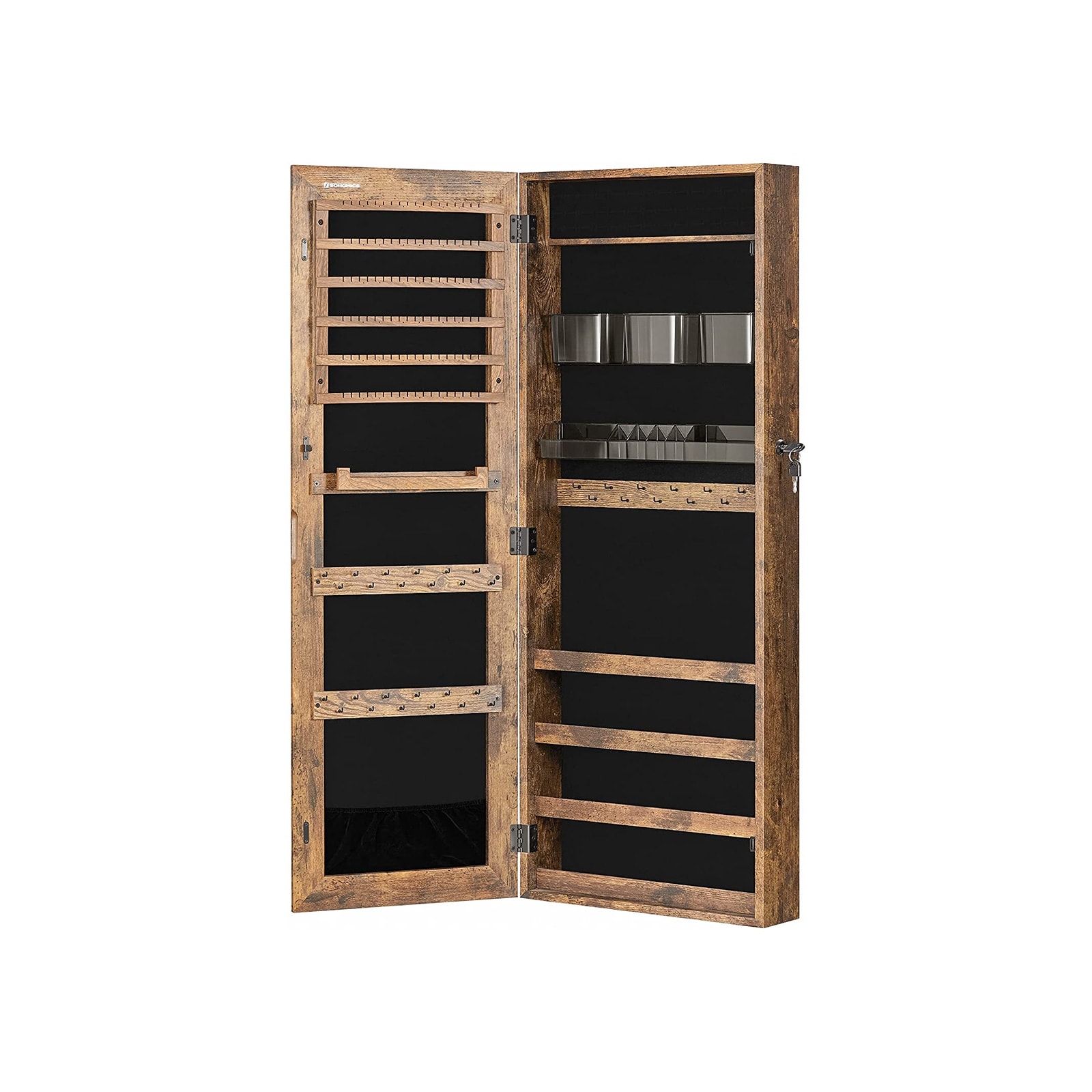 Mirror Jewelry Cabinet Armoire, Lockable Wall-Mounted Storage