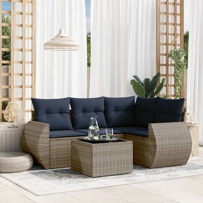 vidaXL 5 Piece Patio Sofa Set with Cushions Gray Poly Rattan - 97.0x27.2x75.7