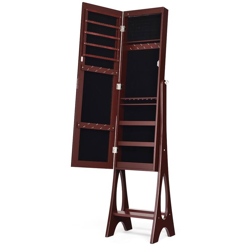 Costway LED Jewelry Cabinet Organizer Bevel Edge Mirrored Standing