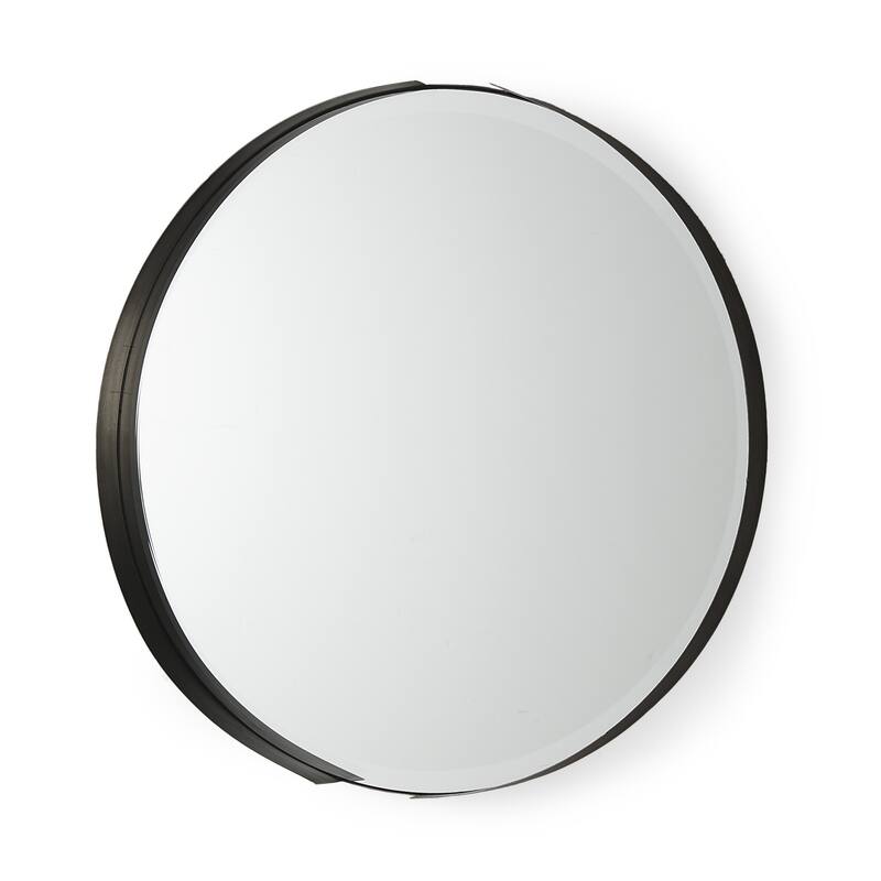 HomeRoots 24" Black Metal Round Framed Accent Mirror - 24.41 in. x 24.41 in. x 2.36 in.