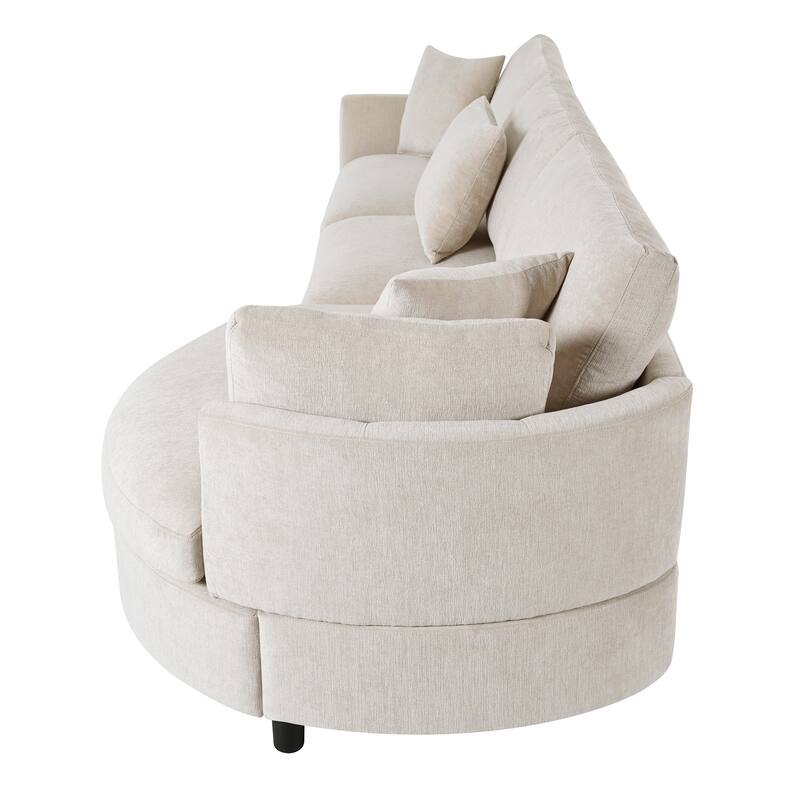 Curved Sectional Sofa, Chenille Fabric Sectional Couch with Chaise and 3 Throw Pillows