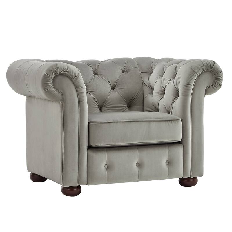 Knightsbridge Tufted Scrolled Chesterfield Chair by iNSPIRE Q Artisan - Grey Velvet