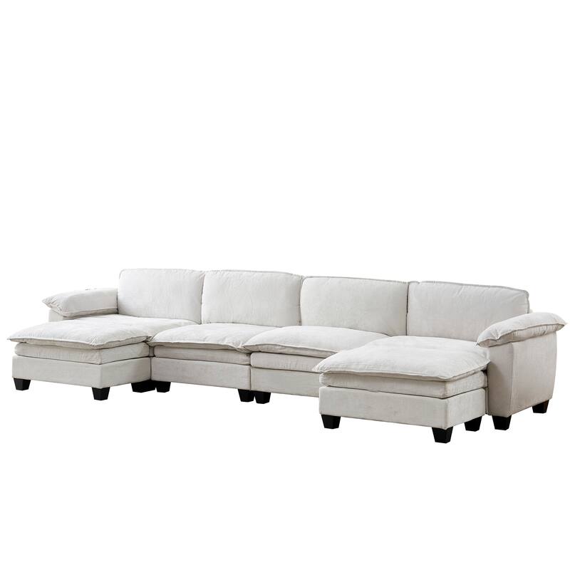 Roomfitters Large Modular 4-Seater Sofa with 2 Ottomans, U-Shaped Sectional Couch for Living Room