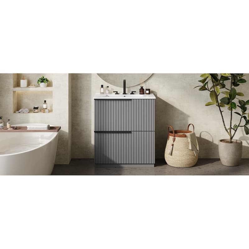 Freestanding Bathroom Vanity with Ceramic Sink and Drawers