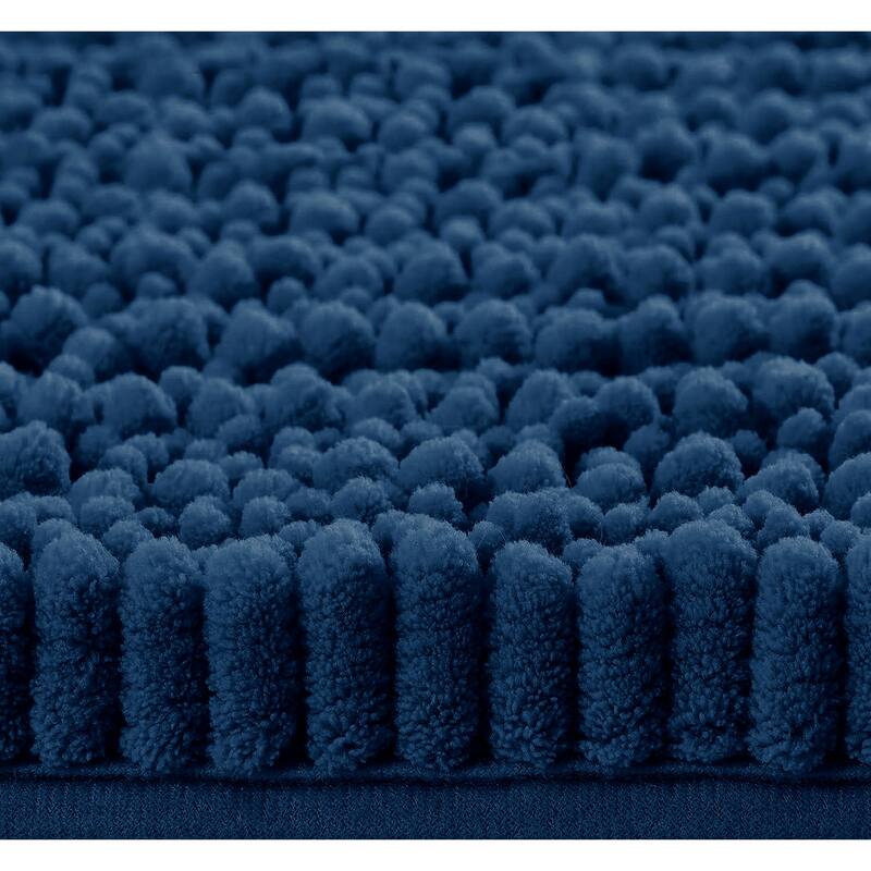 2 Piece Set Blue Soft Cozy Plush Chenille Bath Mat Bathroom Rug