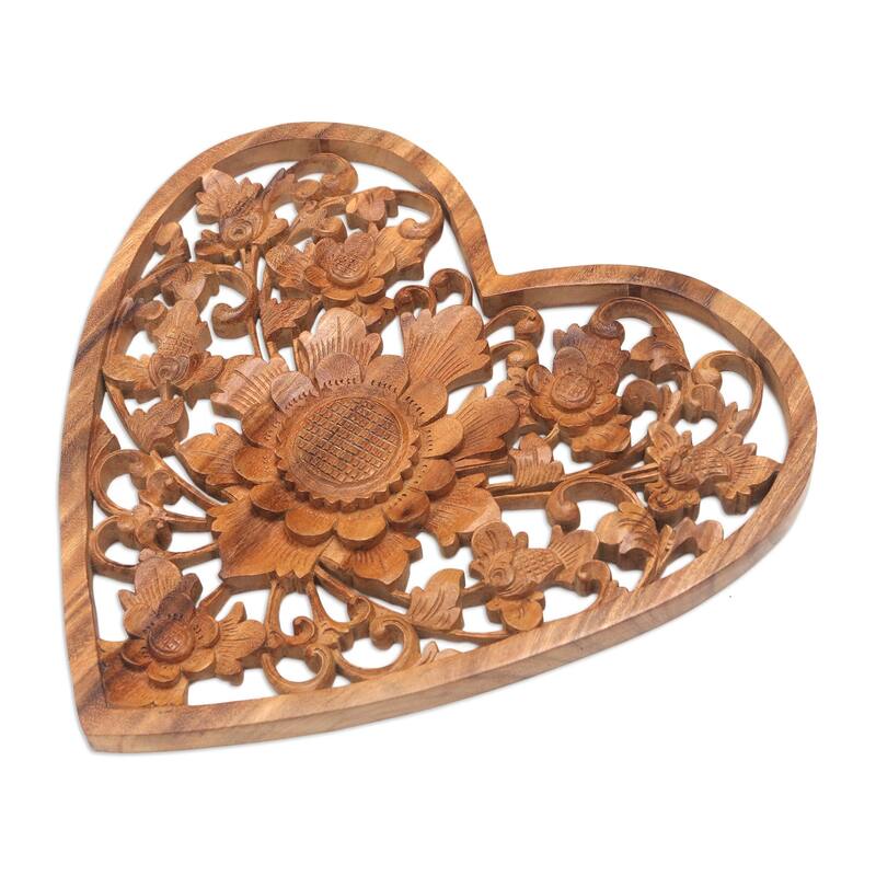 Novica Handmade Love Flower Wood Relief Wall Panel