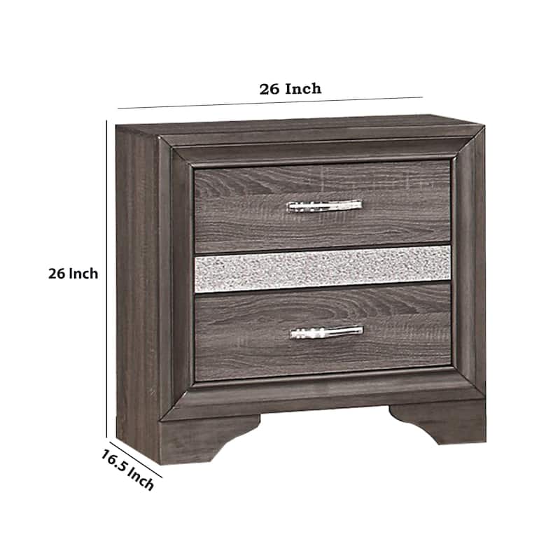 2 Drawer Wooden Nightstand with 1 Hidden Jewelry Drawers, Gray and Silver