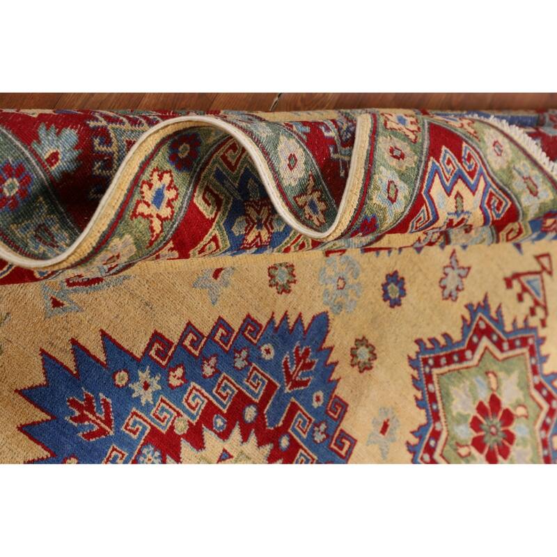 Kazak Oriental Area Rug Hand-Knotted Living Room Yellow Wool Carpet - 6'7" x 9'7"