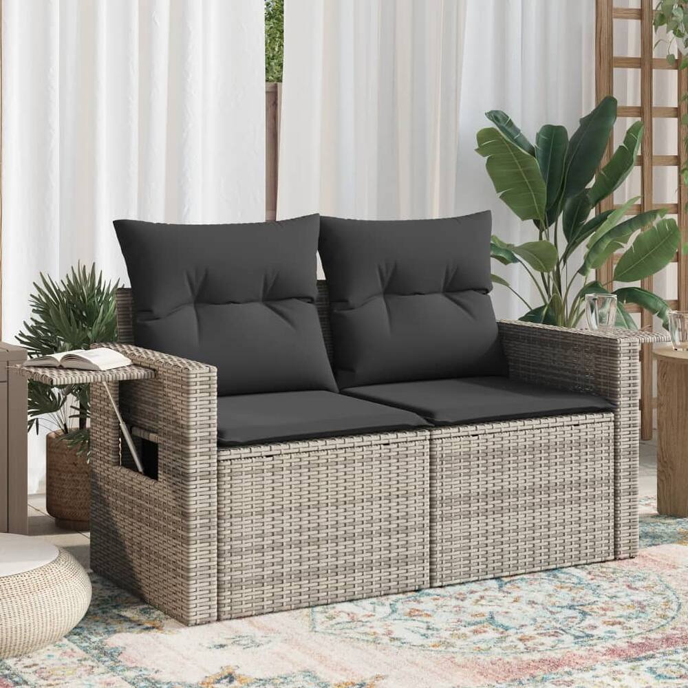 vidaXL Patio Sofa with Cushions 2-Seater Loveseat Modular Couch Poly Rattan - 24.4 x 48.8 x 27.2 in