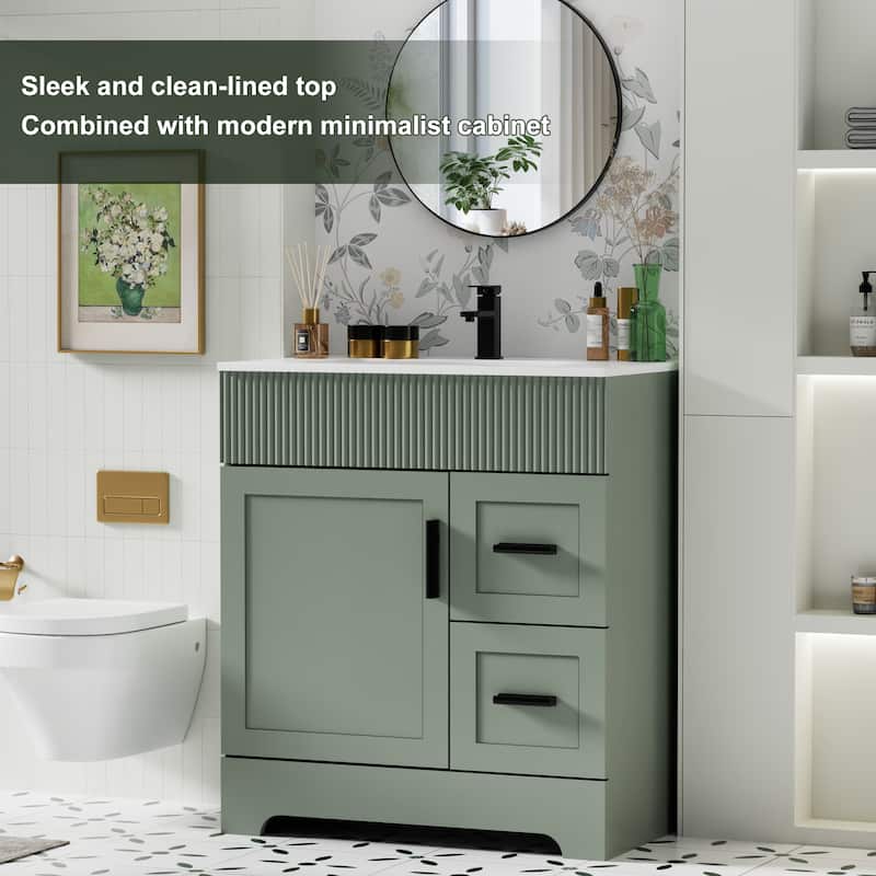30"/36"/48" Single Bathroom Vanity Set with Drop in Sink Top with Wave Lines