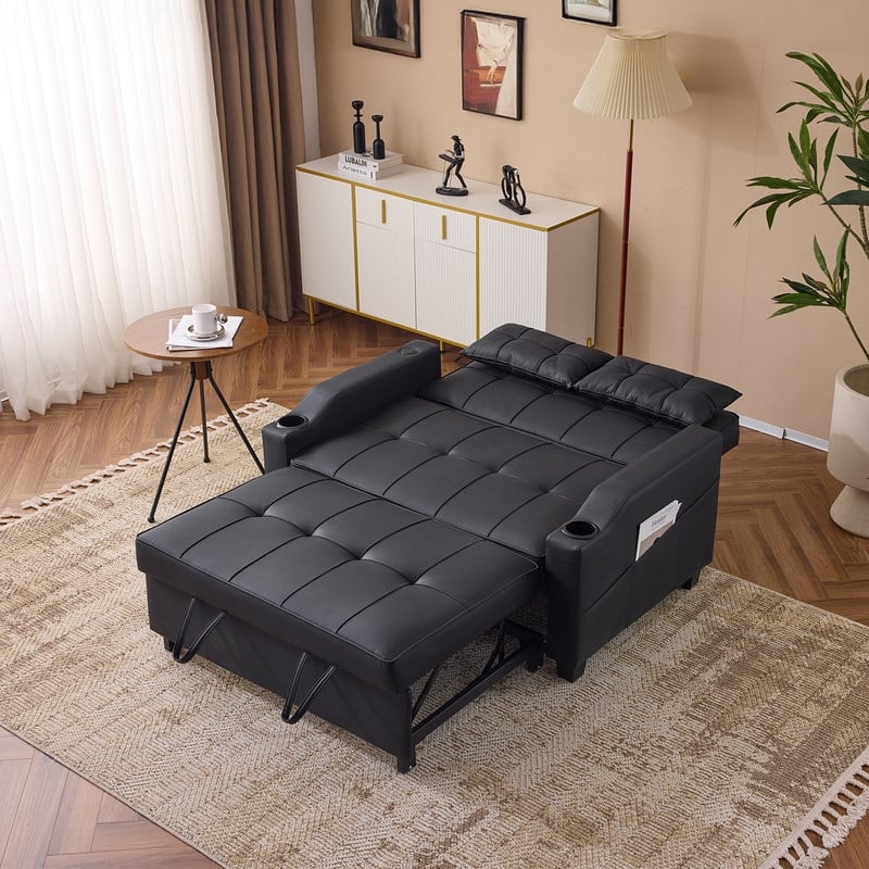 Upholstered Cat's Claw Leather Convertible Reclining Sleeper Sofa Bed With Cushions For Small Spaces