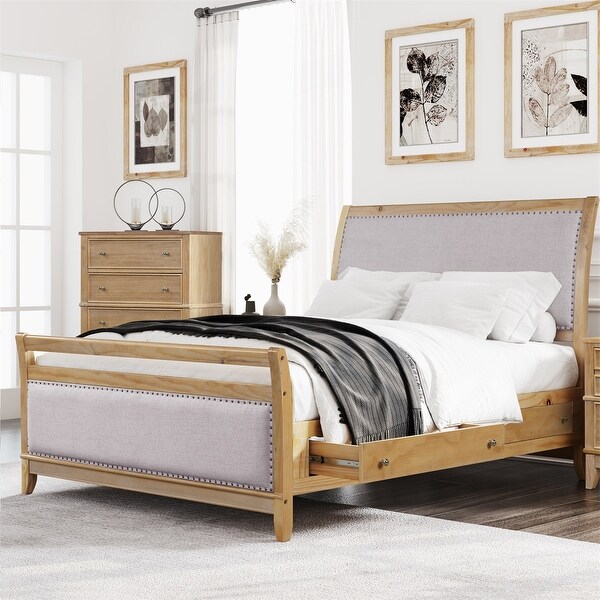 Merax Hazel Upholstered and Wood Storage Bed with 4 ...
