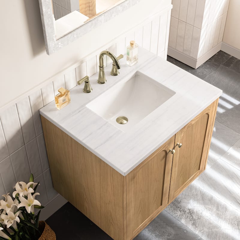 James Martin Vanities Laurent 30" Single Vanity, Light Natural Oak - Arctic Fall Solid Surface