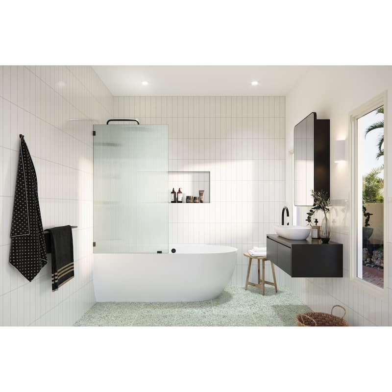 Glass Warehouse B-FL-30 Gaia 58-1/4" High x 30" Wide Shower Screen - Matte Black