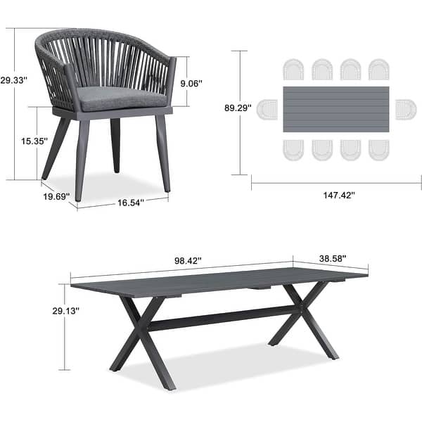 dimension image slide 2 of 4, PURPLE LEAF Outdoor Dining Set with Patio Aluminium Dining Table and Wicker Rattan Chairs
