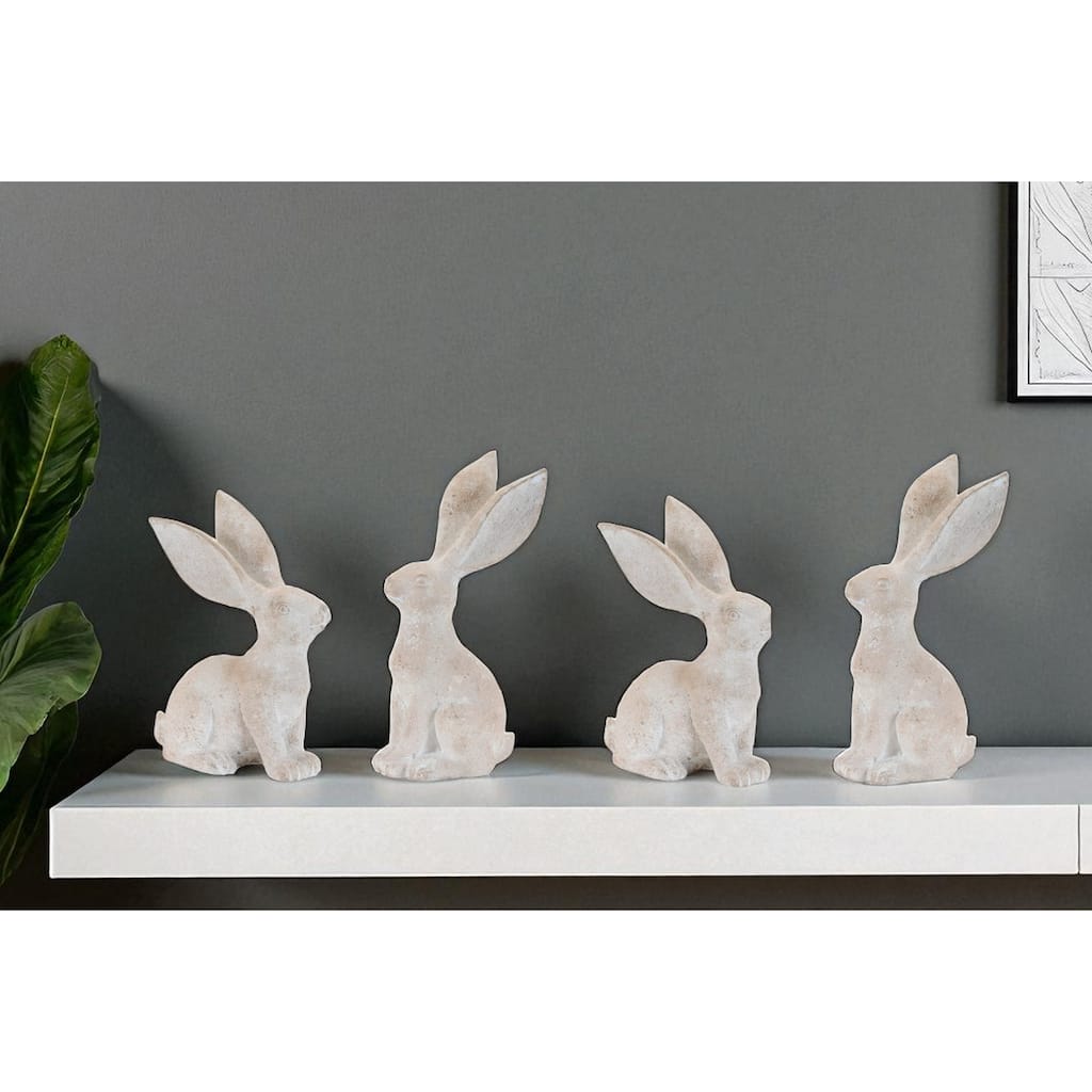 HomeRoots Set of Four Beige Polyresin Rabbit Figurines - 6.70 in. x 10.00 in. x 4.20 in.