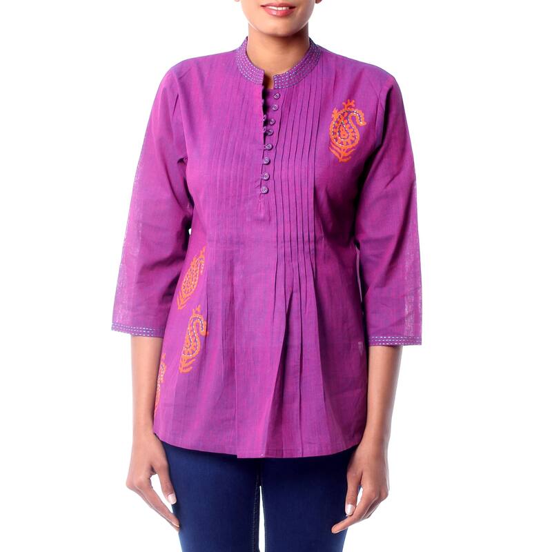 Handmade Cotton 'Wine Delight' Blouse (India)