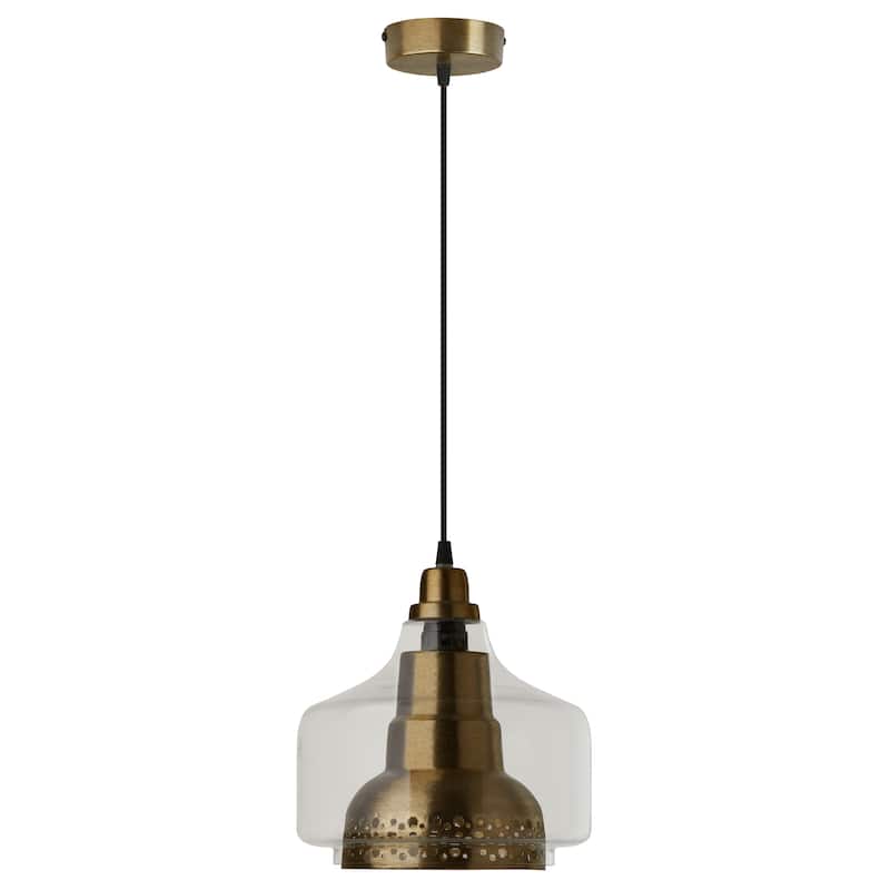 Lydia River of Goods Brushed Brass Bell-Shaped Pendant Light with Clear Glass Shade - 7" x 7" x 12/77"