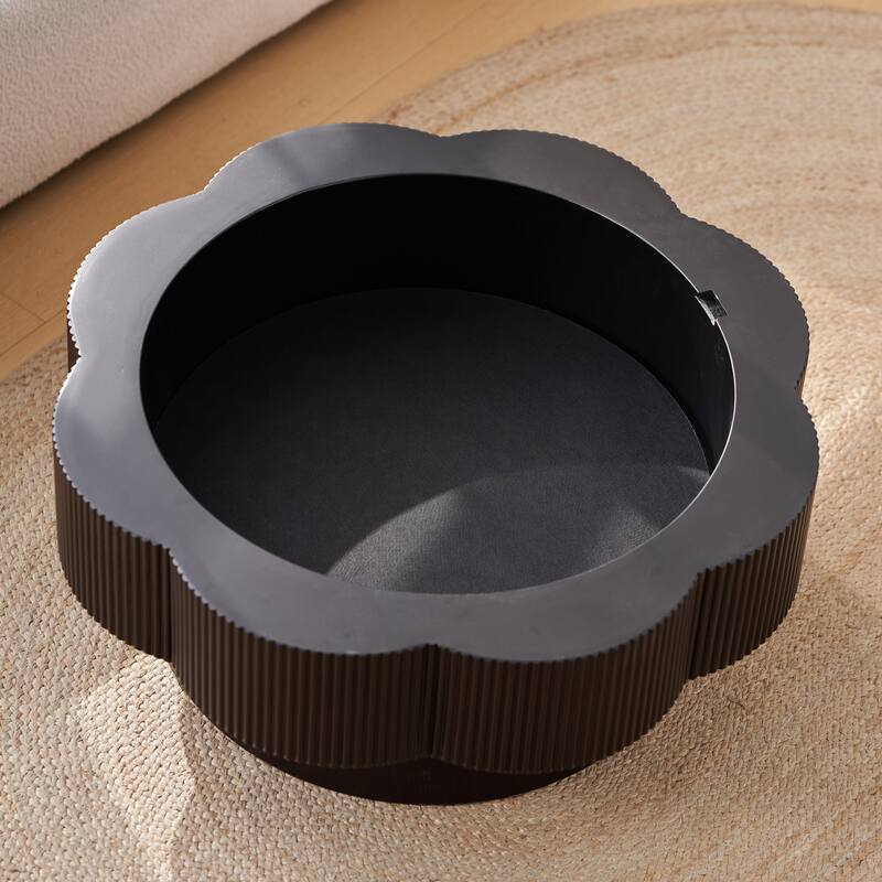 31.50" Modern Coffee Table with Storage, Flower Shaped Wood Storage Table Center Table