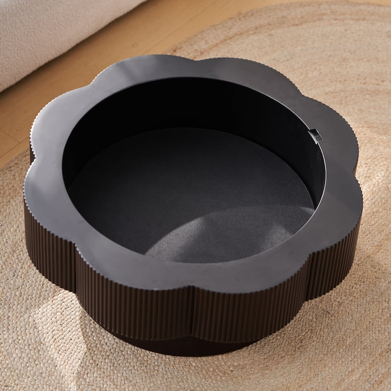 31.50" Modern Flower Shaped Coffee Table, Plum Blossom Shaped Coffee Table with Storage - Natural Wood Veneer