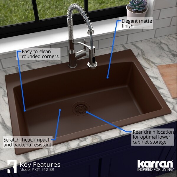 Karran Drop-In Quartz 33 in. 1-Hole Single Bowl Kitchen Sink Karran Drop-In Quartz 33 in. 1-Hole Single Bowl Kitchen Sink