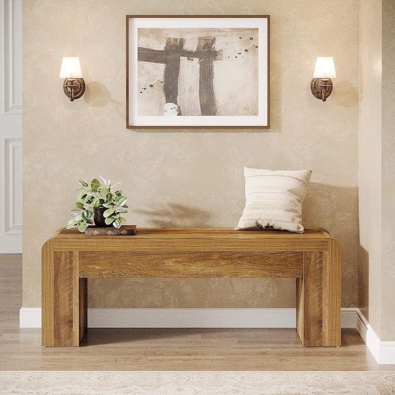 47 Inches Brown Engineered Wood Entryway Bench, Farmhouse Hallway Bench for Foyer, Living Room