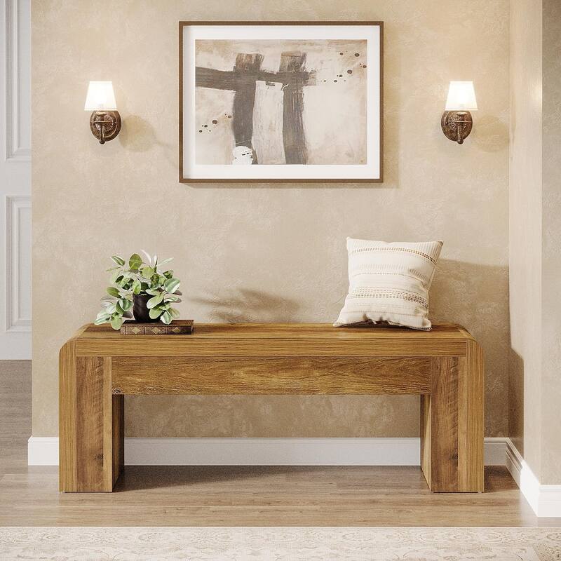 47 Inches Brown Superior MDF Entryway Bench, Modern Foyer Bench for Hallway, Living Room