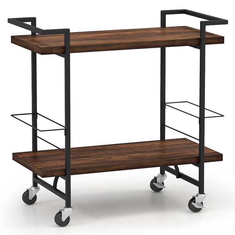 Gymax Home Bar Cart 2-tier Home Bar Cart w/ Lockable Wheels &