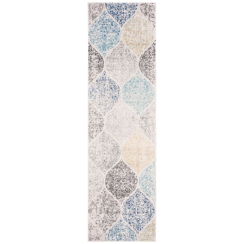SAFAVIEH Madison Gesa Boho Chic Ogee Trellis Rug - 2'3" x 12' Runner - Ivory/Blue