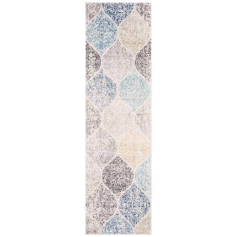 SAFAVIEH Madison Stella Boho Chic Ogee Trellis Rug - 2'3" x 12' Runner - Ivory/Blue