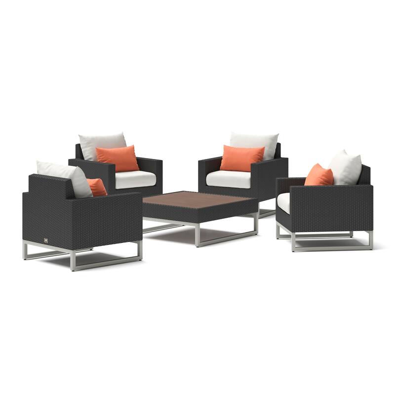 Milo Espresso 5 Piece Sunbrella Outdoor Patio Club Chair Conversation Set