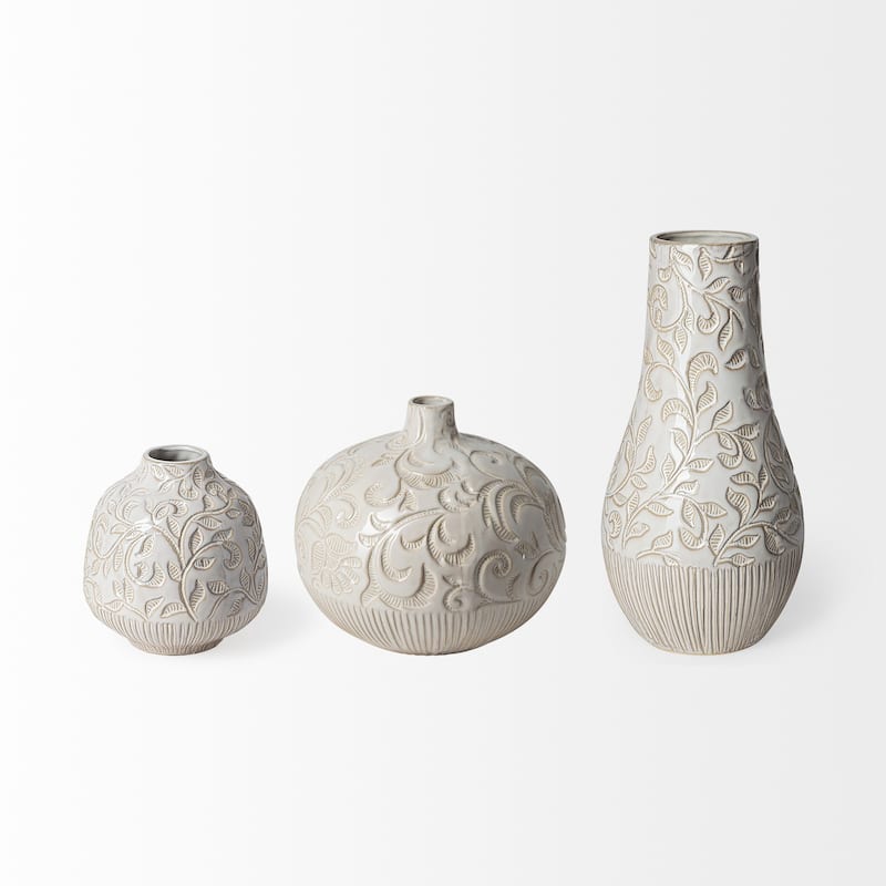 Carved White Ceramic Vase