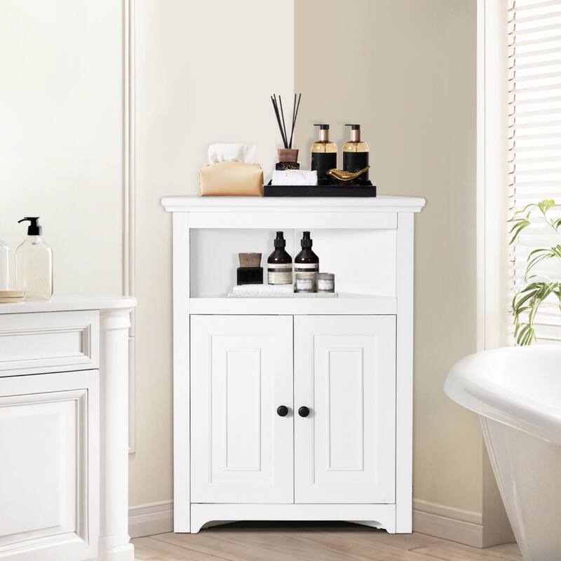 Corner Cabinet 32" with 2 Doors and Adjustable Shelves for Home Storage - 25.4 x 12.8 x 33.3 in
