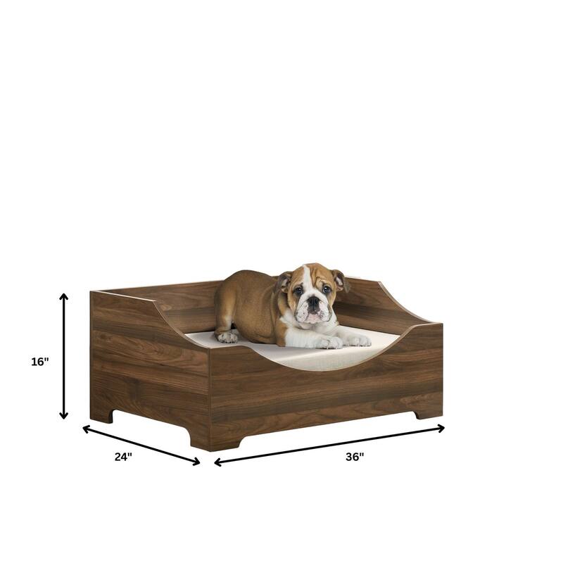 Gibson 36" Brown Alder Wood Finish 36" Wide Modern Comfy Pet Bed with Cushion