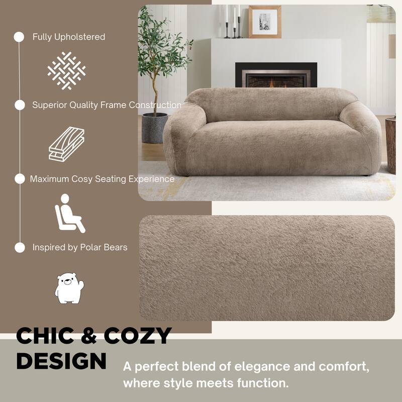 Roundhill Furniture Adell Polar Bear 2-Piece Living Room Set, Sofa and Swivel Chair